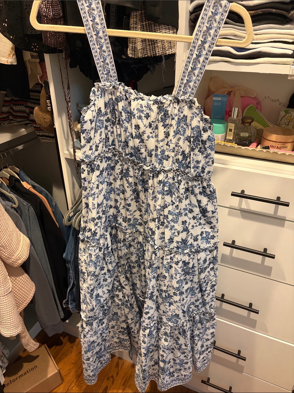 Max Studio White Maxi Dress with Blue Floral Print